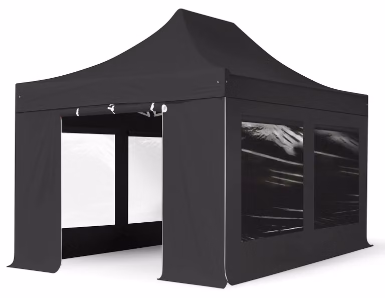 TOOLPORT 3x4,5m gazebo pieghevole PES con laterali (finestre panoramiche), PROFESSIONAL alluminio, nero