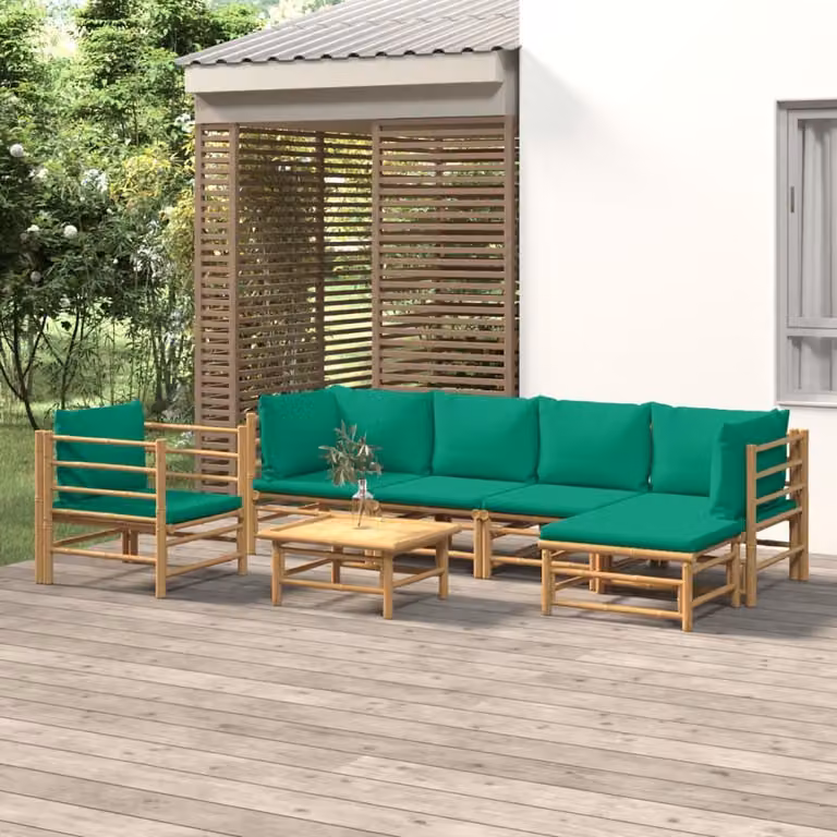 Maison Exclusive - Set da giardino da 7 pezzi con cuscini verdi in bambù