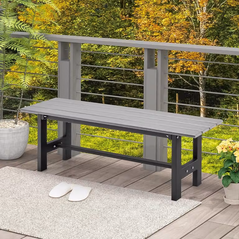 Panchina da giardino con struttura a doghe, telaio in metallo verniciato a polvere, panchina da giardino a due posti per parchi e spazi esterni, 120 x 34,5 x 40 cm (grigio)