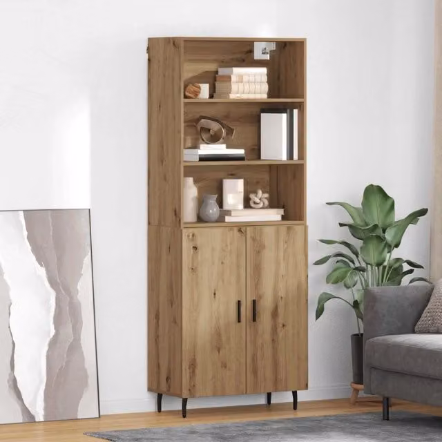 Credenza Buffet Armadio da Cucina e Soggiorno vidaXL in Rovere Marrone con Ripiani Interni L: 69,5 cm, P: 34 cm, H: 180 cm