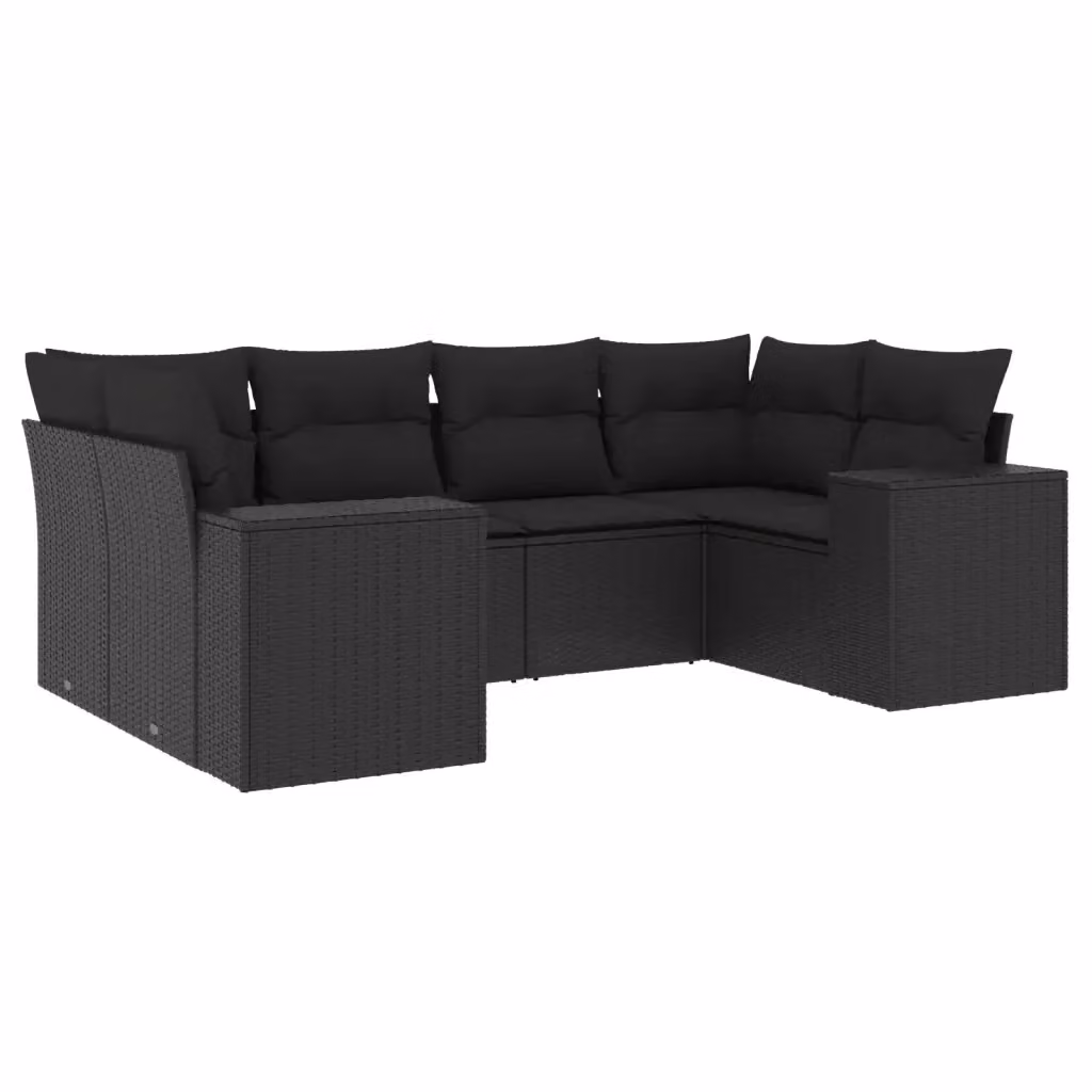 Set Divano da Giardino a Forma di L vidaXL in Polyrattan Nero con Cuscini Imbottiti e Rivestimenti Rimovibili – 2