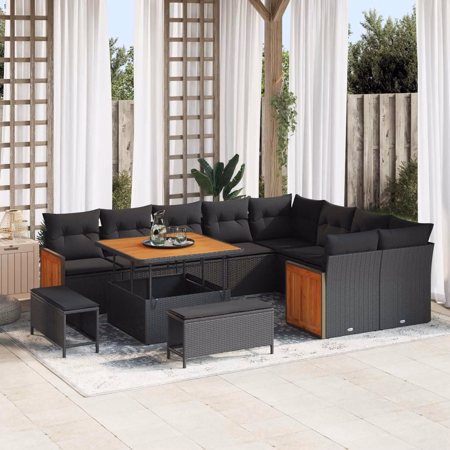 Set Divano da Giardino vidaXL 12 Pezzi a Forma di U con Cuscini Nero – 1