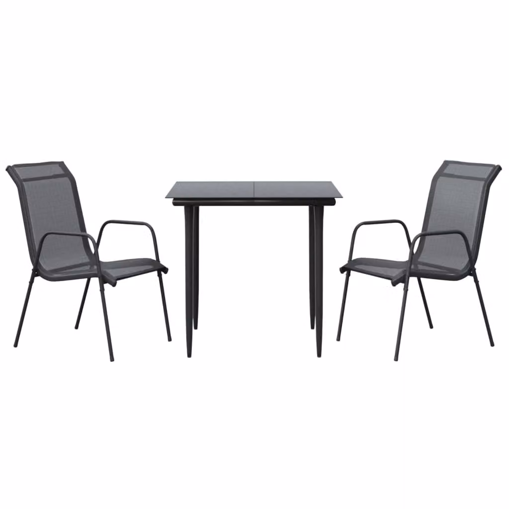 Set da Pranzo da Giardino 3 pz Nero in Acciaio e Textilene