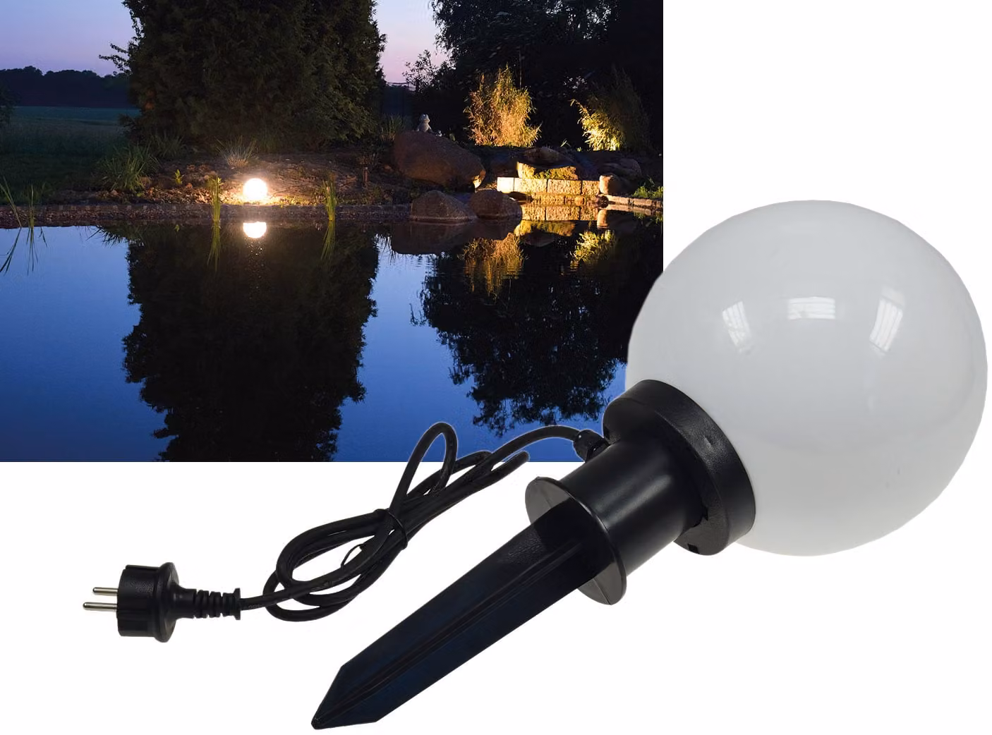 ChiliTec luce a sfera da giardino punta a terra CT-GL20cm IP44, 230V, cavo 1,5m, presa E27