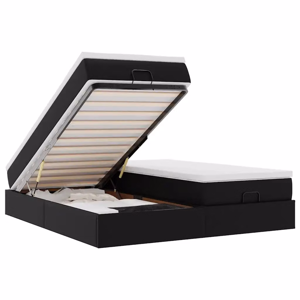vidaXL Struttura Letto con Contenitore e Materasso in Similpelle Nero L/P/H: 203 x 160 x 120 cm – 2
