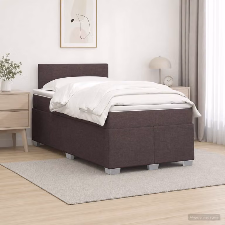 Letto con Box Spring vidaXL con Materasso Ibrido, Illuminazione LED e Porta USB, Marrone e Bianco, L/P/H: 200 x 120 x 46 cm