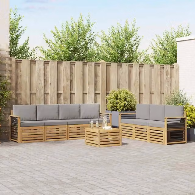 Set di divani da giardino vidaXL in legno di acacia con cuscini grigi per 8 persone – 1