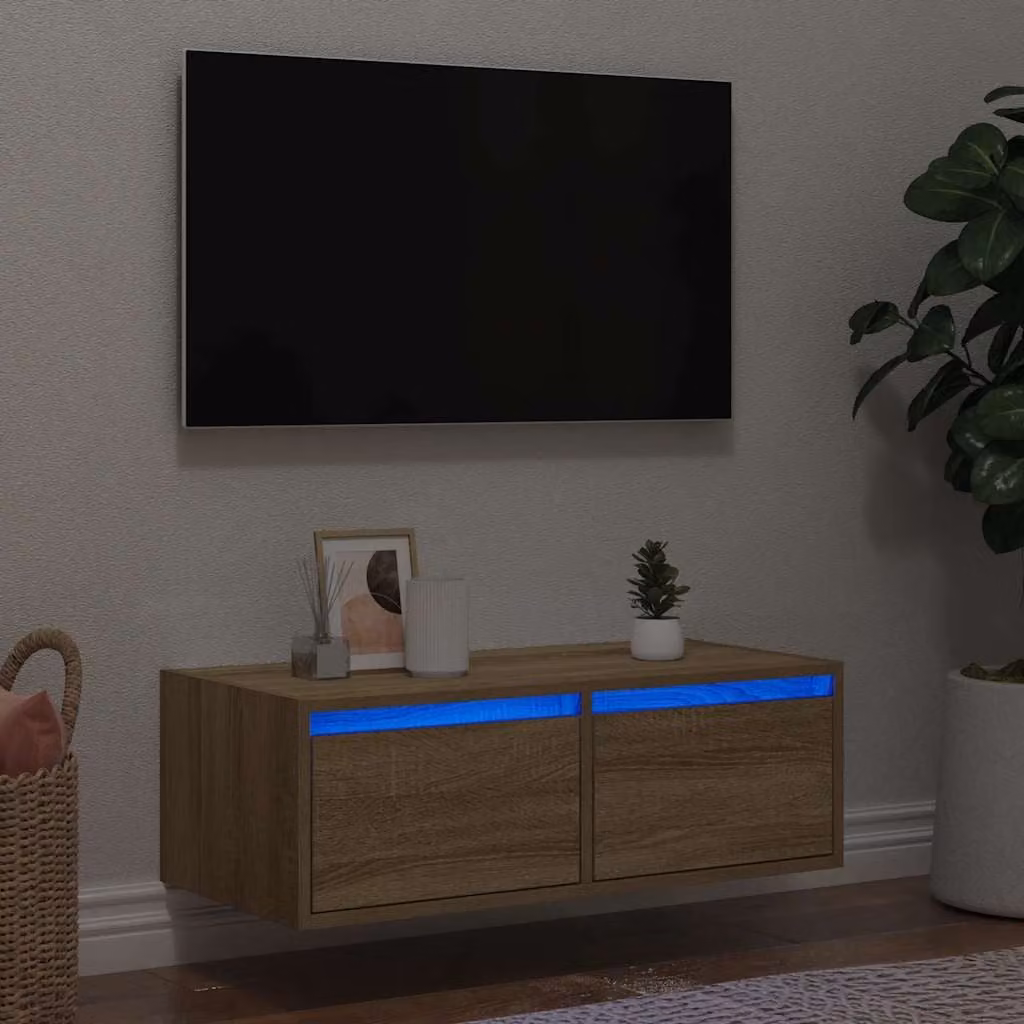 vidaXL Mobile Porta TV con Luci LED in Rovere Sonoma, Colore Marrone, L 75 x P 35,5 x H 25 cm