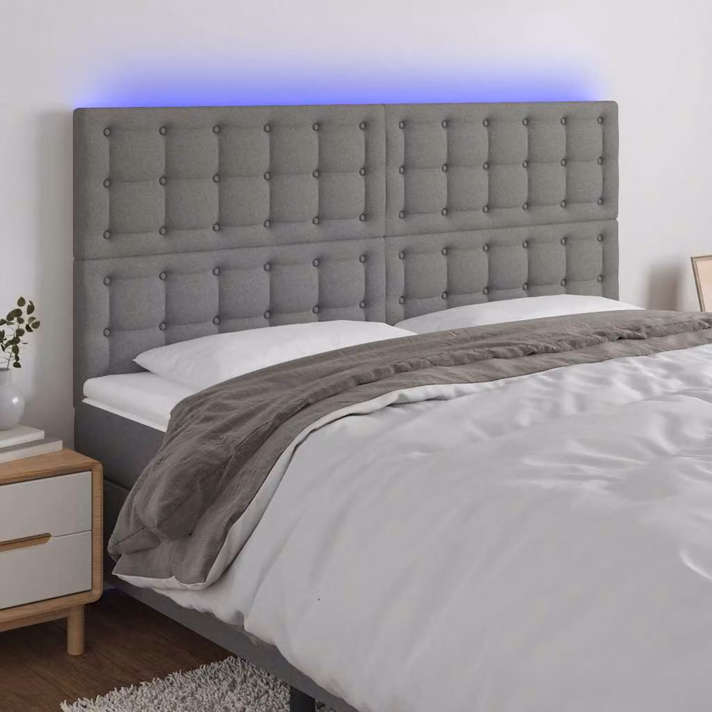 Testiera per letto con LED e porta USB vidaXL in tessuto grigio, L 180 cm x H 128 cm x P 5 cm