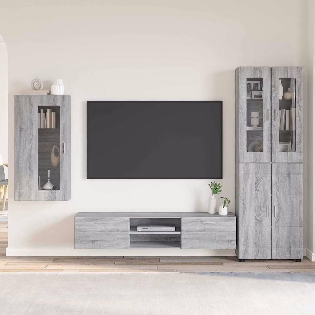 Set mobile TV moderno vidaXL FLORIN in 3 pezzi Grigio, L: 150 cm, P: 39 cm, H: 30 cm – 1