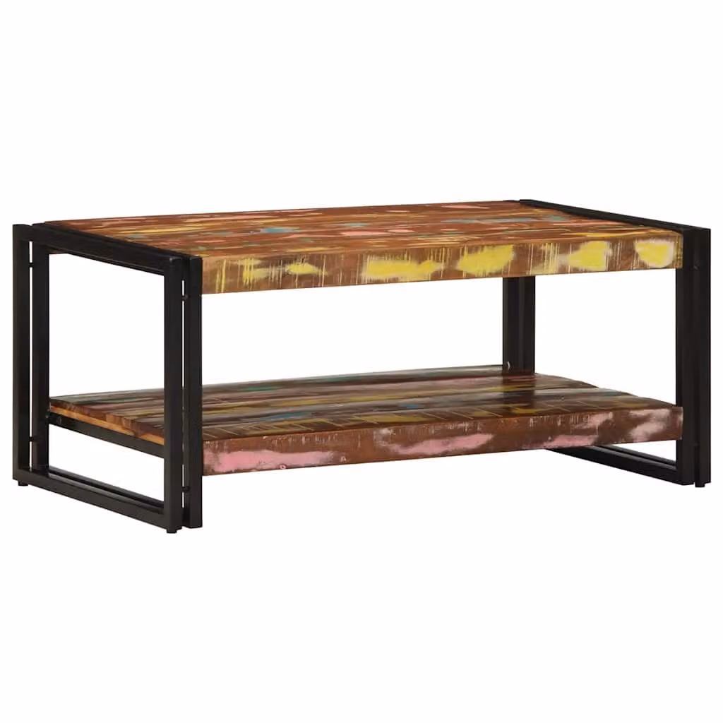 vidaXL Tavolino da salotto rettangolare in legno massello multicolore L: 90 cm, P: 50 cm, H: 38 cm