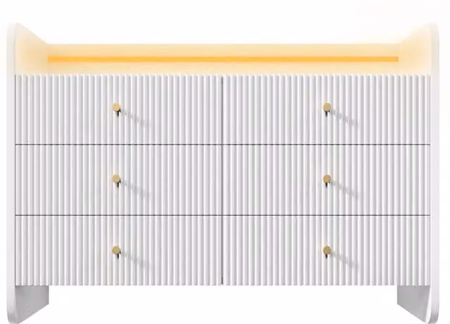 Madia bianca moderna con illuminazione LED, 6 cassetti e design a onde, 120x40x75 cm