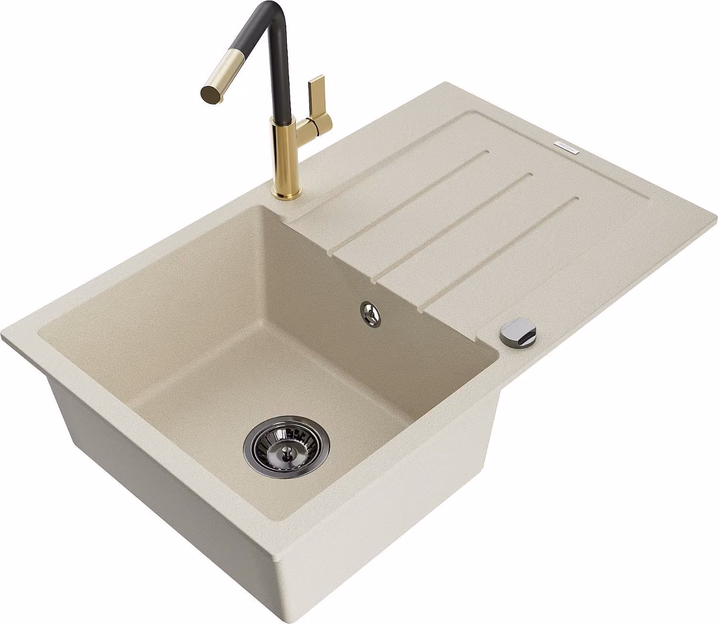 Mexen Bruno lavello in granito a 1 vasca con sgocciolatoio e miscelatore da cucina Flora, beige - 6513-69-670401-57-B