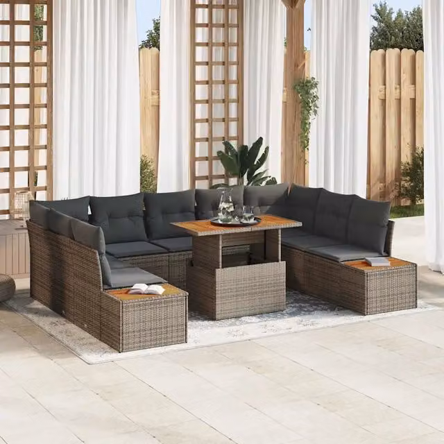 Set Divano da Giardino 10 pz Grigio polyrattan 3350101