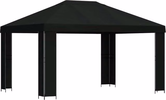 Gazebo | Pergolato 4 ¡Á 3 m Nero Poliestere e Acciaio 190 gsm