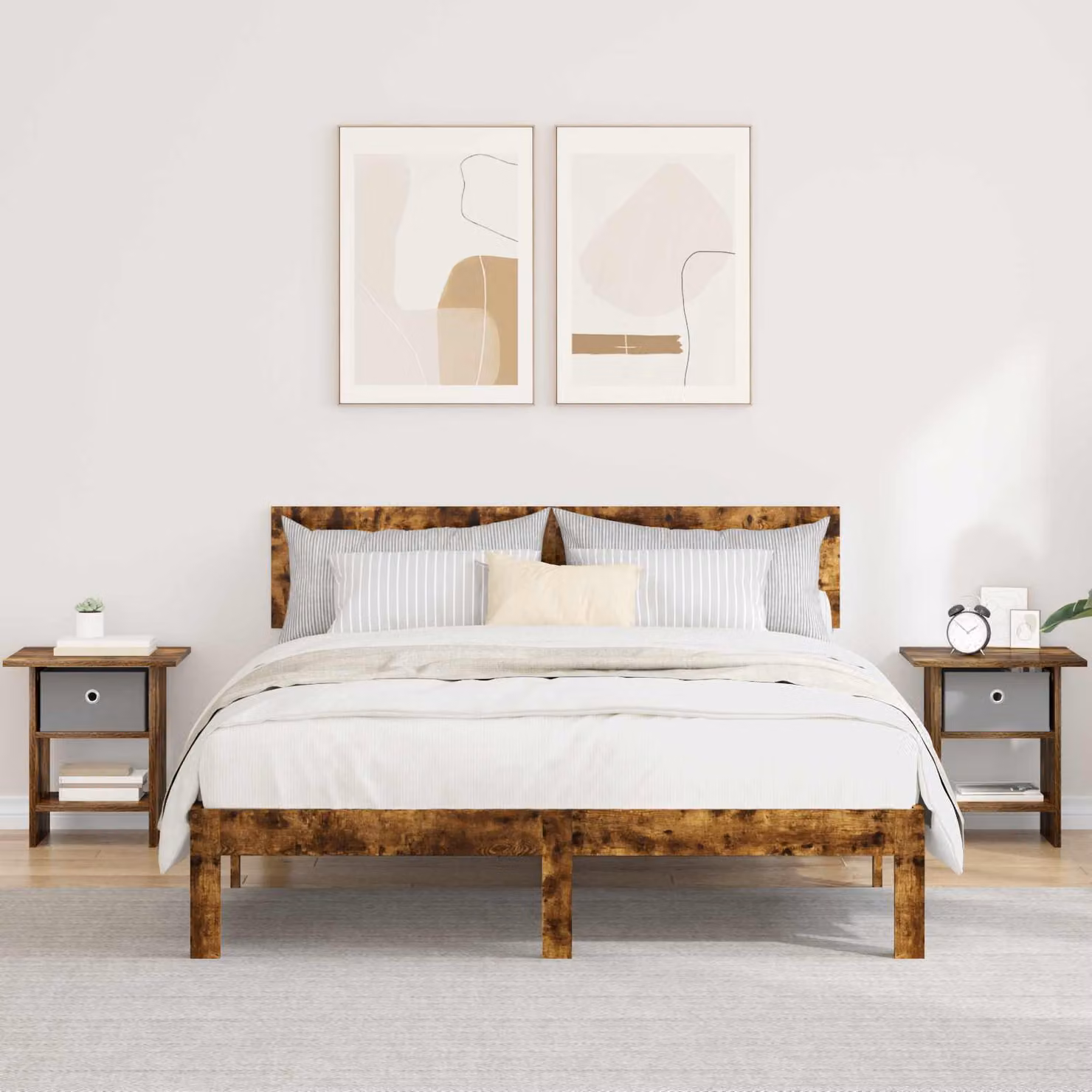 Set di 2 comodini moderni vidaXL in legno ingegnerizzato color rovere fumé, L 41 cm x P 40 cm x H 45 cm