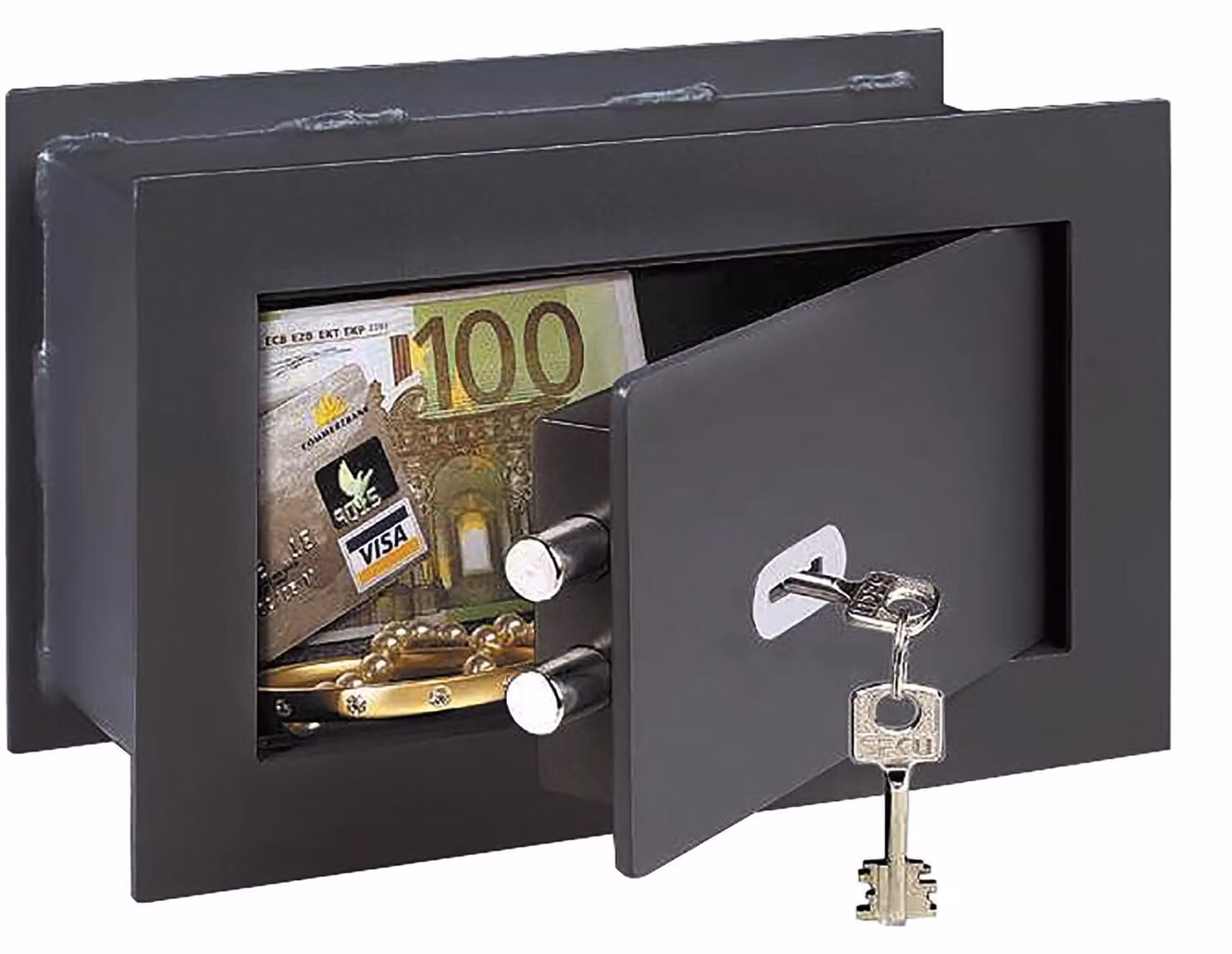 Cassaforte da parete con serratura, capacità 3,5 litri, dimensioni 180 x 260 x 148 mm