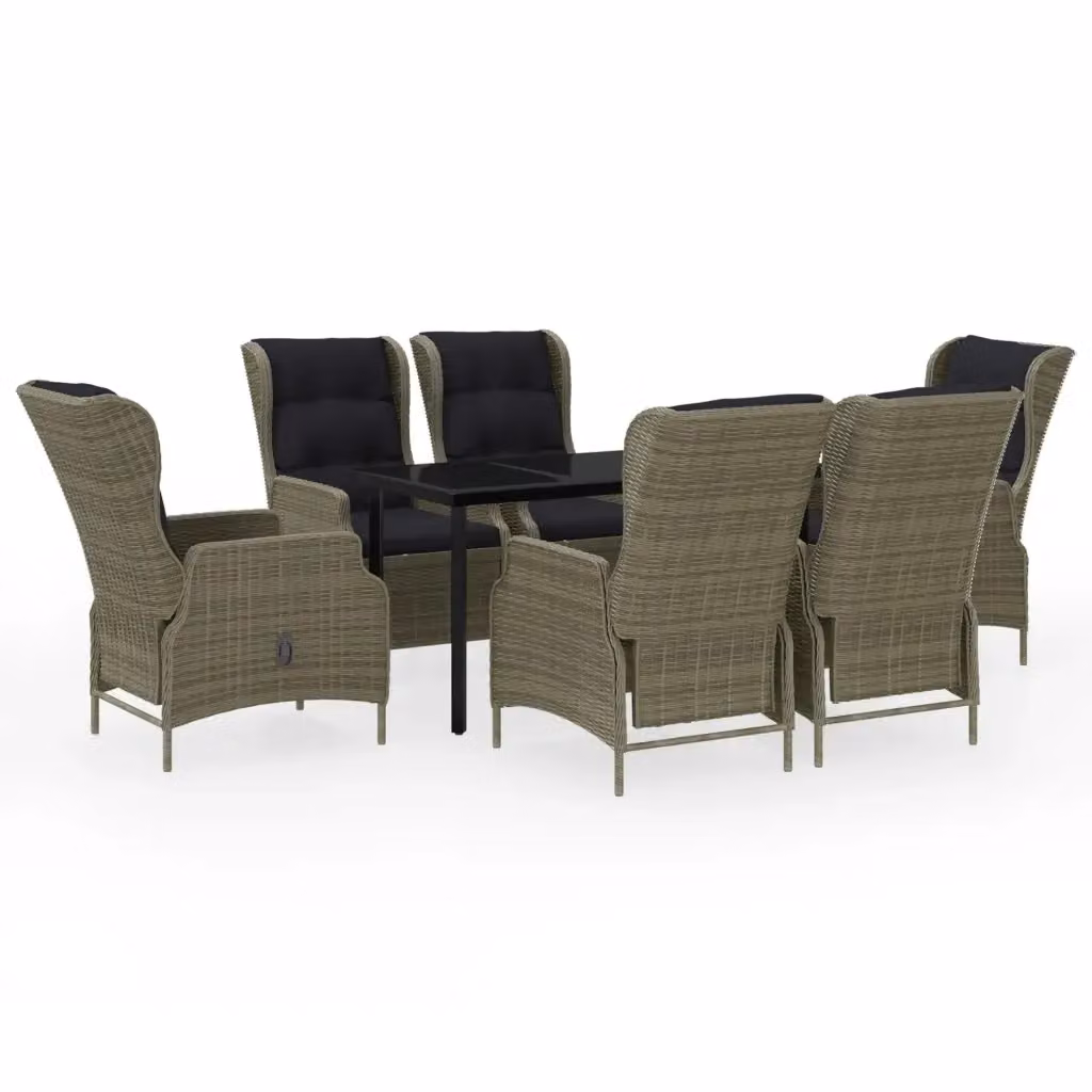 Set da pranzo da giardino moderno vidaXL composto da 7 pezzi in metallo e vetro, colore marrone e nero – 2