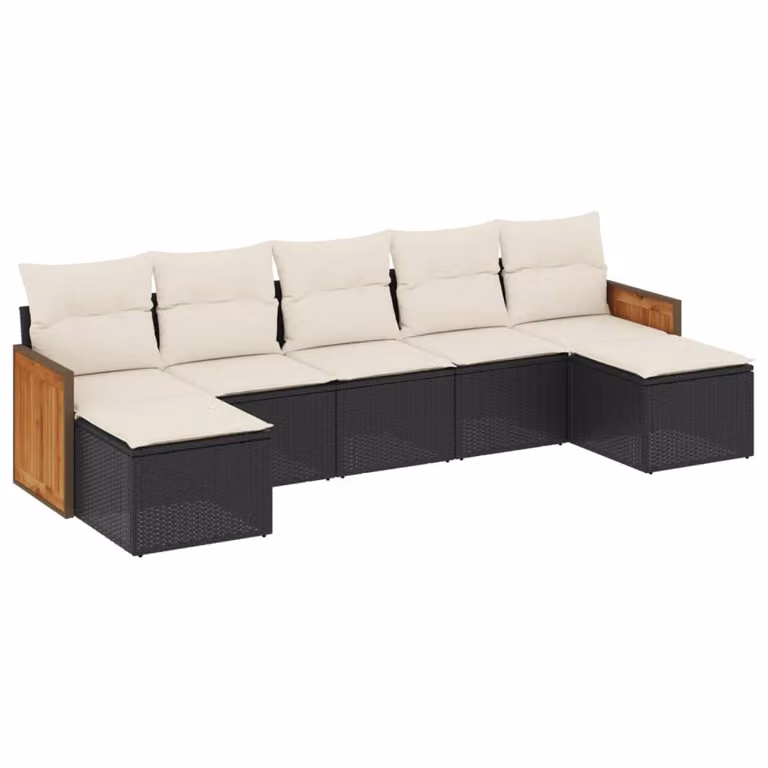 Set Divani da Giardino con Cuscini 7pz Nero Polyrattan