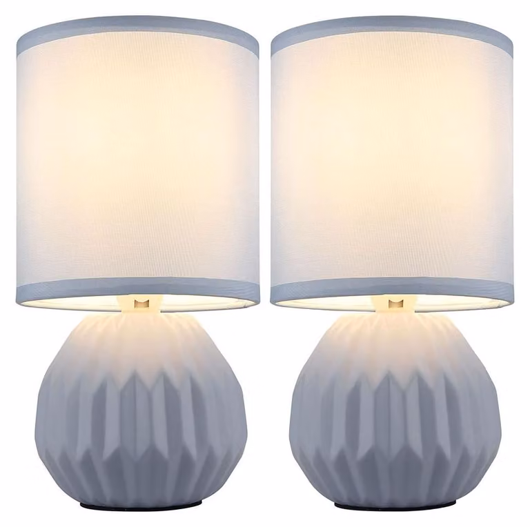 2x lampada da tavolo, Vetroceramica, tessuto, blu, H 23 cm