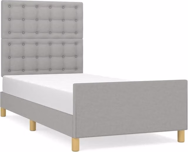 Letto singolo per adulti con testiera in tessuto grigio e struttura in legno di larice L/P/H: 80 x 200 x 83 cm – 1