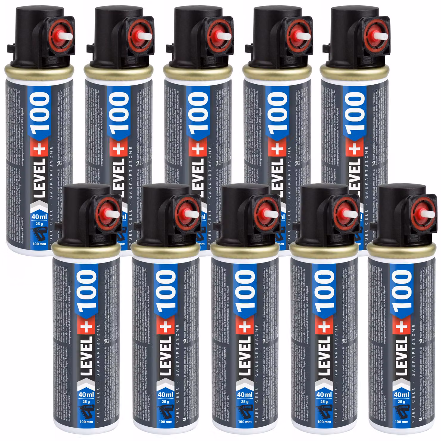 Cartuccia di ricambio LEVEL+ per chiodatrice, confezione da 10 pezzi, cartuccia da 100 mm, 40 ml, L+100