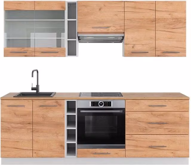 Cucina componibile moderna Vicco Fame-Line Rovere dorato e Bianco L: 235 cm – 1