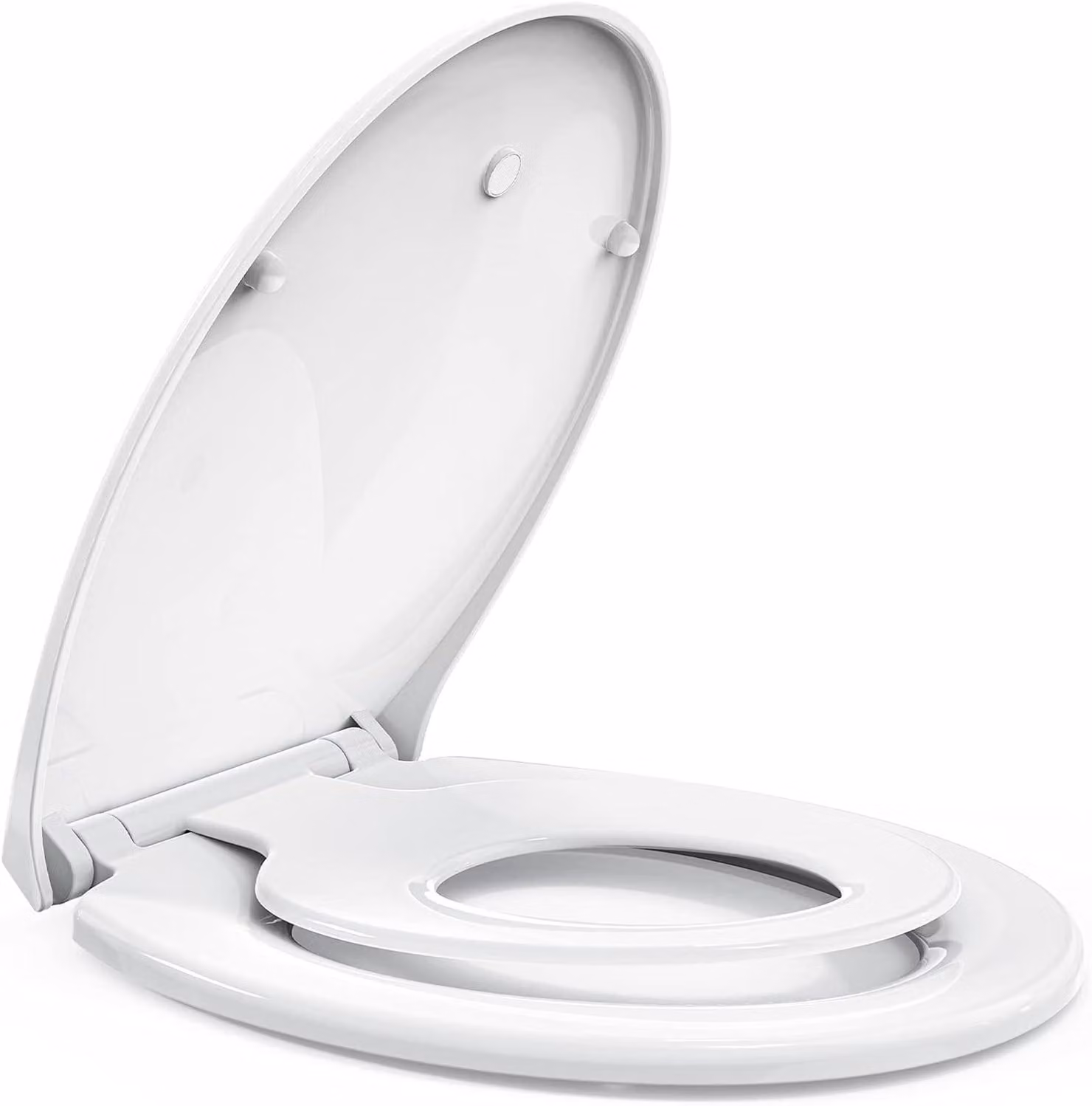 Copertura per WC con chiusura ammortizzata e sedile integrato per bambini - Forma a "O" bianca con sistema di fissaggio rapido