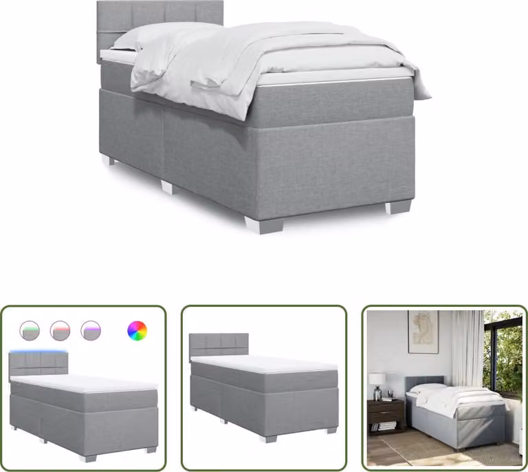 The Living Store Letto a molle con materasso grigio chiaro 80x200 cm in tessuto