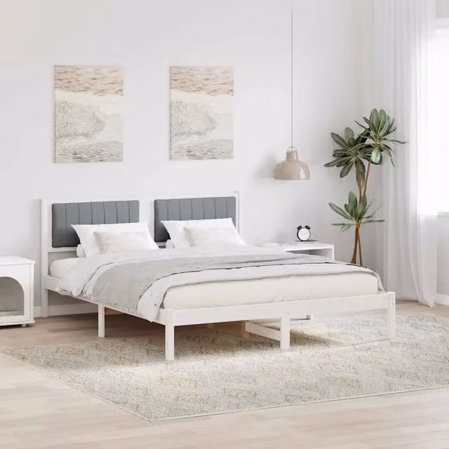 Letto con testiera rivestita in tessuto grigio vidaXL L/P/H: 160 x 200 x 85,5 cm