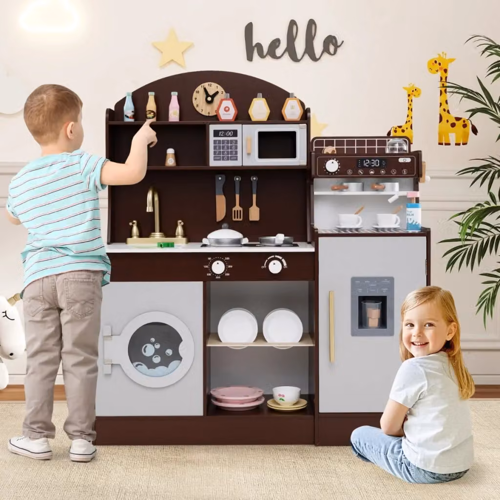Set cucina giocattolo in legno Design Mania marrone con accessori e spazio di conservazione – 2