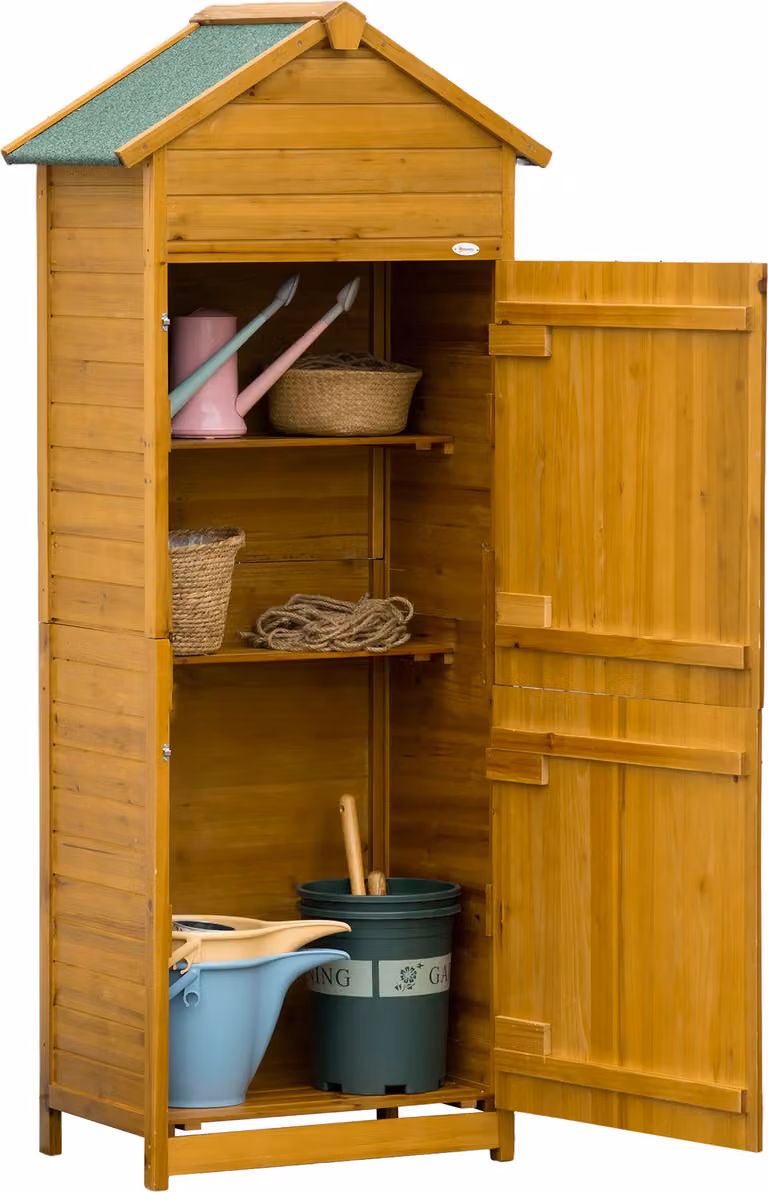 Casetta per attrezzi in legno naturale, armadio per attrezzi, armadio da giardino, casetta da giardino, ripostiglio per attrezzi, 2 ripiani, resistente alle intemperie, 2 ante, 79 x 49 x 191,5 cm