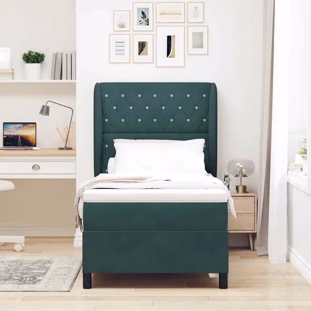 Letto con materasso ibrido in velluto verde scuro vidaXL L/P: 190 x 90 cm
