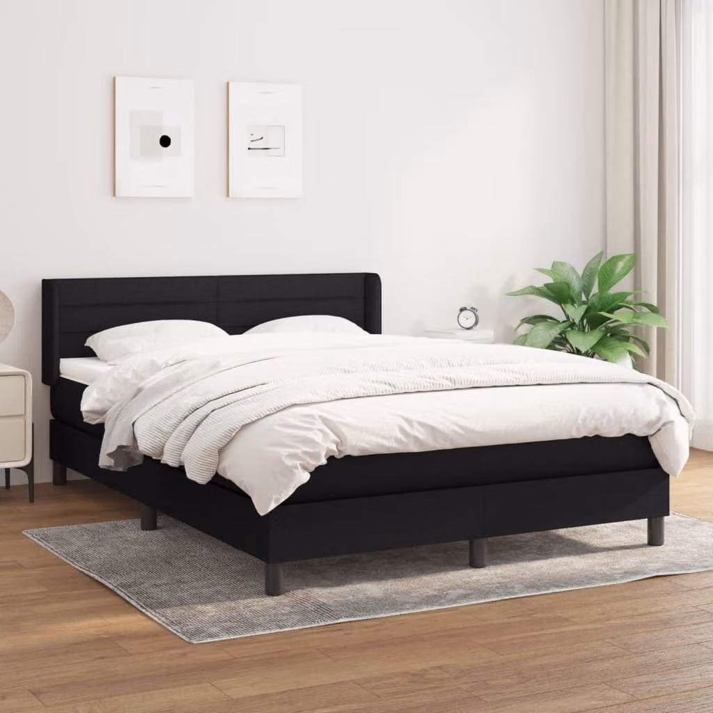 The Living Store Letto a molle con materasso nero 140x200 cm in tessuto