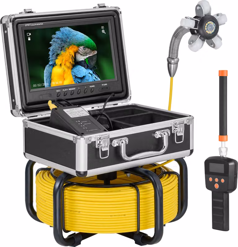SucceBuy telecamera per fognature con localizzazione a 512 Hz, lunghezza 50 m, telecamera di ispezione per fognature autolivellante con schermo HD 1080P da 9 pollici, zoom 36x, telecamera per la pulizia dei tubi