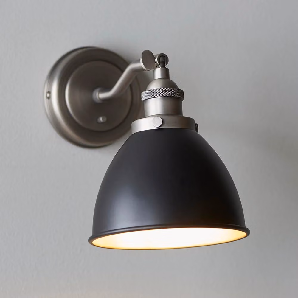 Applique Franklin Endon in metallo color argento e nero con switch a interruttore, attacco E14, stile industriale per camera da letto o soggiorno – 2