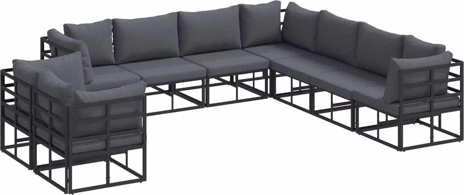 Set Divano da Giardino con cuscino 9 pcs Nero Alluminio