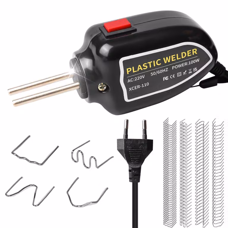 Kit di riparazione per saldatrici di plastica - Potenza: 100 W - 200 chiodi di plastica per saldatura - Cavo di alimentazione