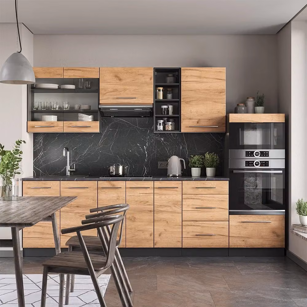 Cucina componibile moderna Fame-Line Vicco in rovere dorato e antracite, L: 280 cm – 2