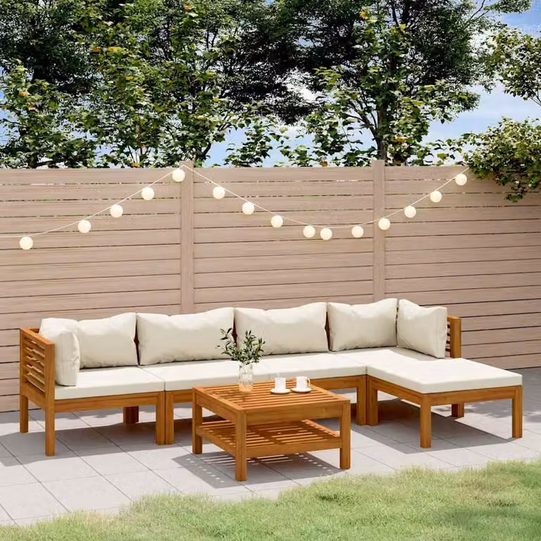 Set Divani da Giardino vidaXL 6 pz in Legno di Acacia con Cuscini Beige e Tavolino