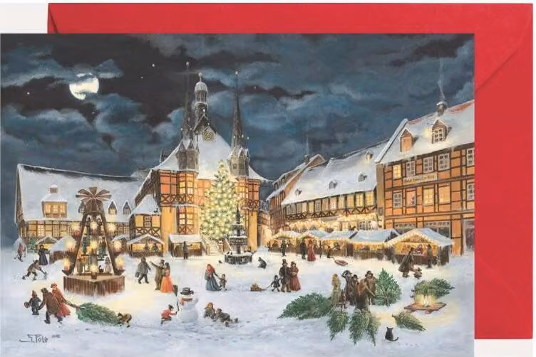 Mini calendario dell'Avvento di Wernigerode con motivo del municipio, biglietto di auguri