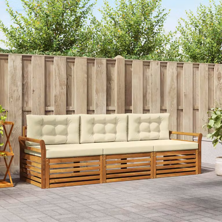 Set di divani da esterno vidaXL in legno di acacia con cuscini, colore beige e bianco