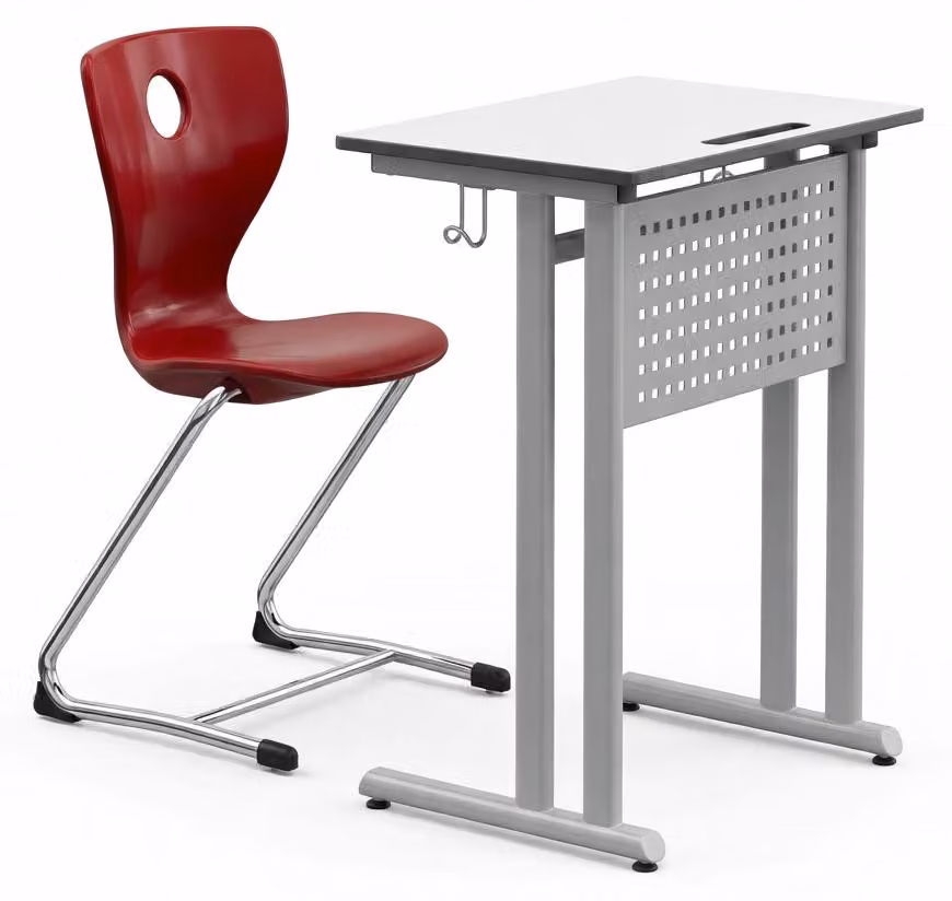 Scrivania scolastica moderna con struttura in metallo robusta e sedia ergonomica