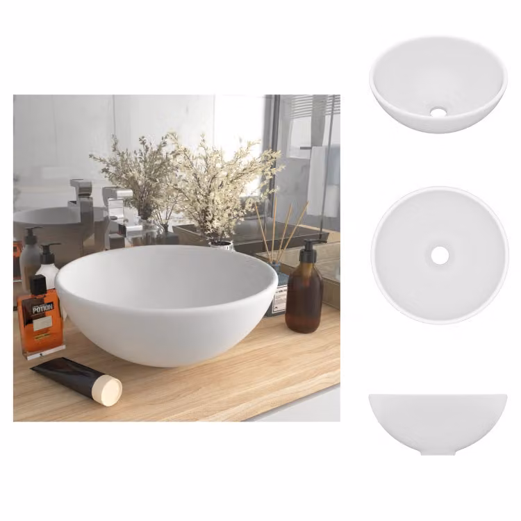 vidaXL Lavabo rotondo bianco opaco 32,5x14 cm in Vetroceramica - Lavabo da bagno