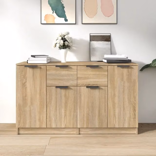Set di 2 credenze vidaXL in legno multistrato color rovere, L/P/H: 60 x 30 x 70 cm