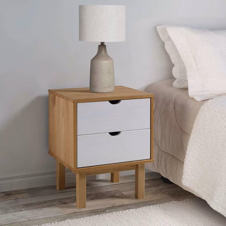 Comodino vidaXL OTTA in legno di pino marrone e bianco L: 45 cm, P: 39 cm, H: 57 cm