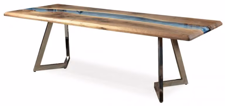 Casa Padrino tavolo da pranzo marrone / blu / argento 250 x 100 x h. 76 cm - Tavolo da cucina rettangolare in resina epossidica - Mobili Sala da Pranzo - Mobili in resina epossidica - Mobili
