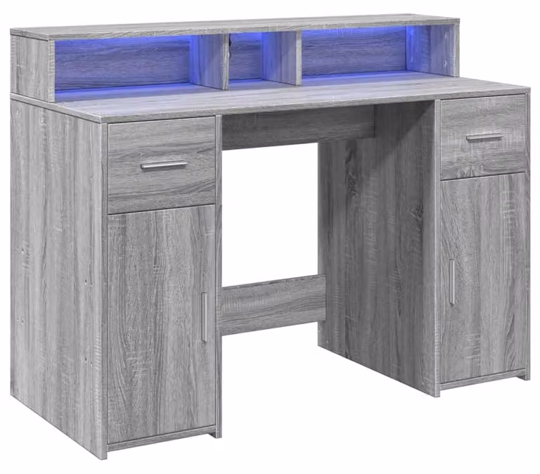 Scrivania con illuminazione RGB - 120x55x91 cm - Legno - Grigio Sonoma - Con spazio contenitivo e porta USB