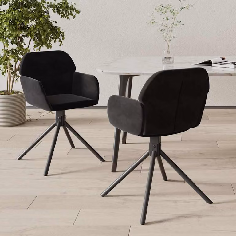 Set di 2 sedie da pranzo girevoli vidaXL in velluto nero con base in metallo e design moderno