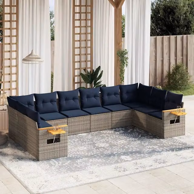 Set Divani da Giardino 10 pz con Cuscini Grigio in Polyrattan 3227167